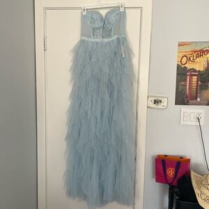For Love And Lemons Blue Strapless Prom Gown